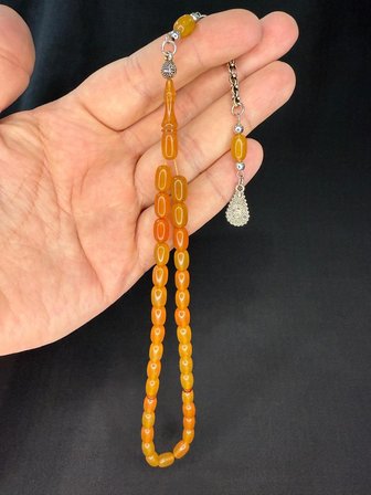 SEVGİLİYE ÖZEL HEDİYE SIKMA KEHRİBAR TESBİH KAPSÜL KESİM SARI RENK 10MMX6MM H-1779