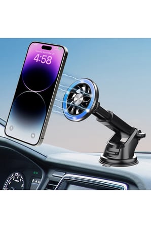 Araç İçi Telefon Tutucu Magsafe Mıknatıslı Cam ve Torpido Yapışkanlı Vantuzlu Uzayabilen 360 Dönen