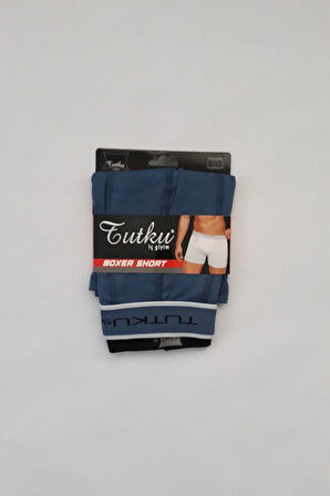 Erkek Mavi Renk Likralı Elastan Spor Boxer Havacı 12'li Paket %34 Pamuklu Boxer Short