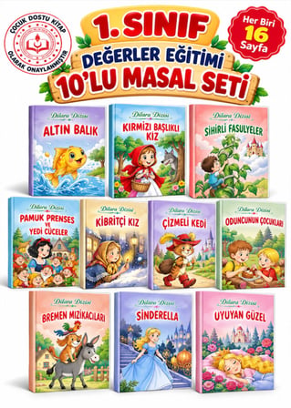 1. Sınıf Pamuk Prenses-Uyuyan Güzel-Kibritçi Kız-Sinderella-Kırmızı Başlıklı Kız 10'luhikaye Seti