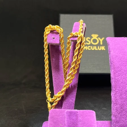 22 Ayar Altın Halat Kolye Modern Tasarım 8.88gr 55 CM Hediye Paksoy Kuyumculuk Kadın