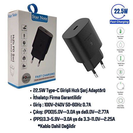 Samsung Galaxy M35 5G Uyumlu 22.5W Type-C to Type-C Hızlı Şarj Cihazı / Şarj Aleti Adaptör - İthalatçı Garantili