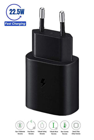 Samsung Galaxy S25 Uyumlu 22.5W Type-C to Type-C Hızlı Şarj Cihazı / Şarj Aleti Adaptör - İthalatçı Garantili