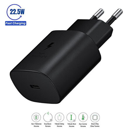 Samsung Galaxy S25 Uyumlu 22.5W Type-C to Type-C Hızlı Şarj Cihazı / Şarj Aleti Adaptör - İthalatçı Garantili