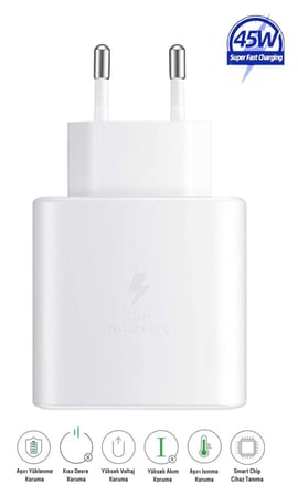 Samsung Galaxy M33 5G Uyumlu 45W Type-C to Type-C Super Hızlı Şarj Cihazı / Şarj Aleti Adaptör 