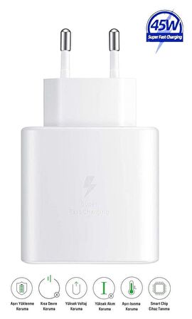Samsung Galaxy S23 Ultra 5G Uyumlu 45W Type-C to Type-C Super Hızlı Şarj Cihazı / Şarj Aleti Adaptör 