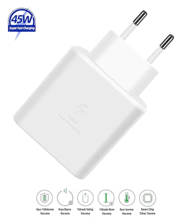 Samsung Galaxy Tab S9 FE Plus Uyumlu 45W Type-C to Type-C Super Hızlı Şarj Cihazı / Şarj Aleti Adaptör 