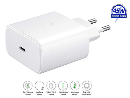 Samsung Galaxy S25 Plus Uyumlu 45W Type-C to Type-C Super Hızlı Şarj Cihazı / Şarj Aleti Adaptör - İthalatçı Garantili