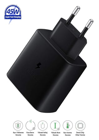 Samsung Galaxy A74 5G Uyumlu 45W Type-C to Type-C Super Hızlı Şarj Cihazı / Şarj Aleti Adaptör 