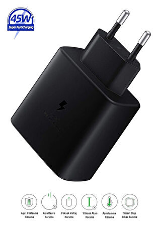 Samsung Galaxy S25 Ultra Uyumlu 45W Type-C to Type-C Super Hızlı Şarj Cihazı / Şarj Aleti Adaptör - İthalatçı Garantili