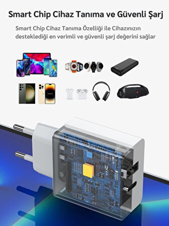Samsung Galaxy A71 Uyumlu 25W Ultra Hızlı Çoklu Şarj Cihazı Adaptör Qualcomm3.0 + PD - İthalatçı Garantili