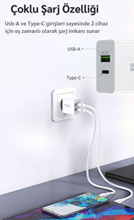 Samsung Galaxy S22 Ultra 5G Uyumlu 25W Ultra Hızlı Çoklu Şarj Cihazı Adaptör Qualcomm3.0 + PD - İthalatçı Garantili