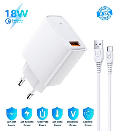 Samsung Galaxy S20 FE Uyumlu 18W 3.4A Type-C Ultra Hızlı Şarj Cihazı / Şarj Aleti Seti (Adaptör+Kablo) 
