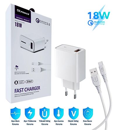 Samsung Galaxy M15 Uyumlu 18W 3.4A Type-C Ultra Hızlı Şarj Cihazı / Şarj Aleti Seti (Adaptör+Kablo) 