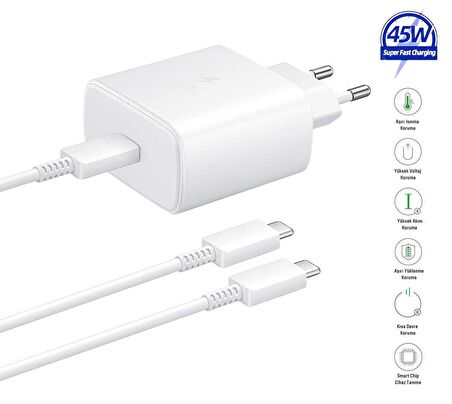 Samsung Galaxy S20 FE Uyumlu 45W Type-C to Type-C Super Hızlı Şarj Cihazı / Şarj Aleti Seti 