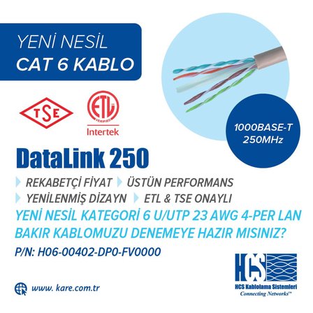 HCS U/UTP CAT6 LSOH GRI 500m Makara 23AWG 4x2x23#