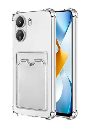 Redmi 13C Kartlık Bölmeli Şeffaf Silikon Kılıf - Extra Güçlendirilmiş Kenar