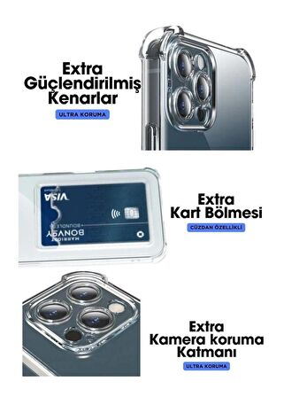 Redmi 13C Kartlık Bölmeli Şeffaf Silikon Kılıf - Extra Güçlendirilmiş Kenar