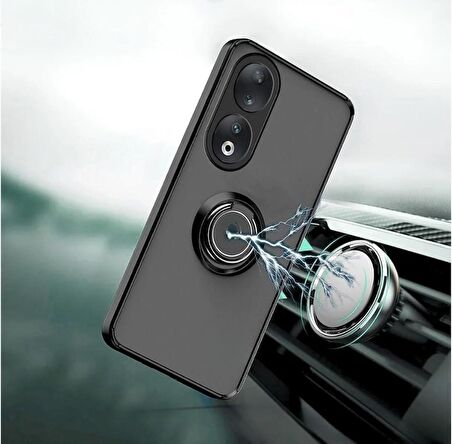 Honor 90 Yüzüklü Standlı Kılıf - Ultra Darbe Emici Silikon Kapak