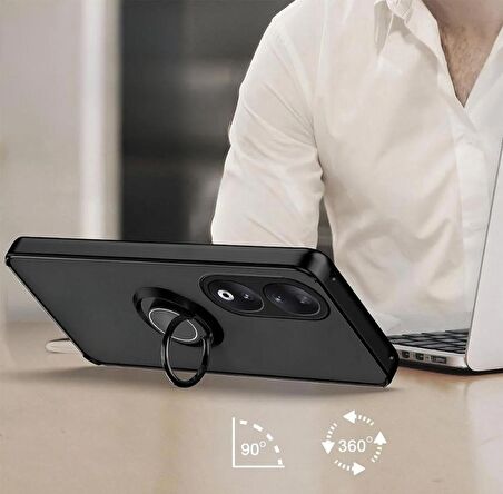 Honor 90 Yüzüklü Standlı Kılıf - Ultra Darbe Emici Silikon Kapak