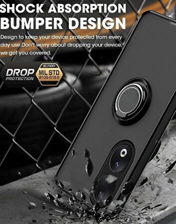 Honor 90 Yüzüklü Standlı Kılıf - Ultra Darbe Emici Silikon Kapak