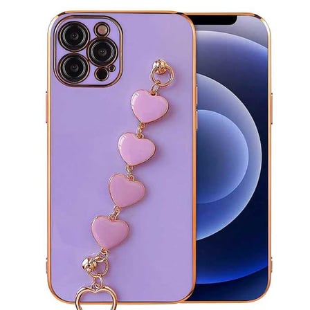 Ally iPhone 13 Pro Max 6.7inç Kılıf Kalp Bileklik Tutuculu Lüx Silikon Askılı Kılıf-(5775) — Renk: P