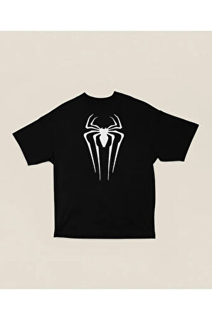 Spider-Man Logo Baskılı Unisex Tişört, Oversize Marvel Örümcek Adam Tişört