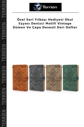 Özel Seri Yılbaşı Hediyesi Okul Eşyası Denizci Motifi Vintage Dümen Ve Çapa Desenli Deri Defter