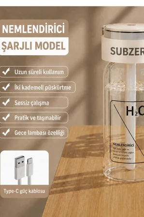 Şarjlı Hava Nemlendirici Araç İçi Ambiyanslı H2O Mini Buhar Makinesi LED Işıklı Humidifier Nem Cihazı