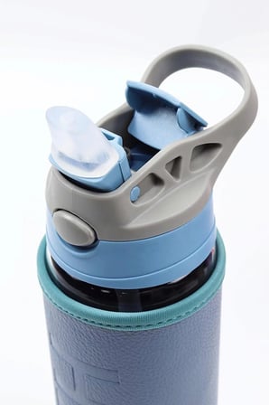 Deri Kılıflı Pipetli Cam Matara - 500 ml-H2O87152 Mavi