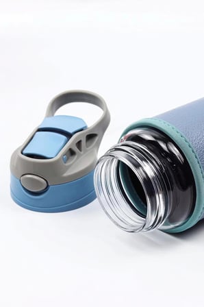 Deri Kılıflı Pipetli Cam Matara - 500 ml-H2O87152 Mavi