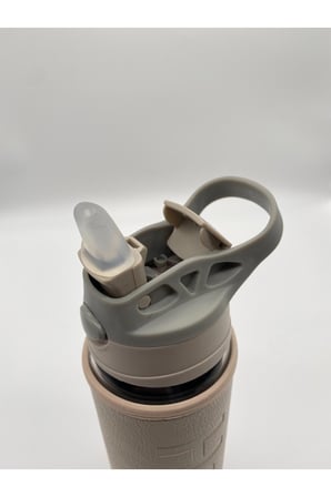 Deri Kılıflı Pipetli Cam Matara - 500 ml-H2O87152 Bej