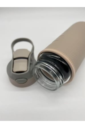 Deri Kılıflı Pipetli Cam Matara - 500 ml-H2O87152 Bej