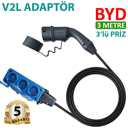Hgsşarj Byd, V2L Adaptör 3'lü Priz, Elektrikli Aracınıza 220V Ev Tipi Priz, Kampta-Seyahatte