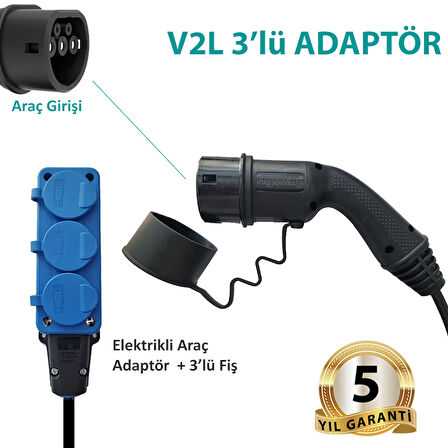 Hgsşarj Byd, V2L Adaptör 3'lü Priz, Elektrikli Aracınıza 220V Ev Tipi Priz, Kampta-Seyahatte