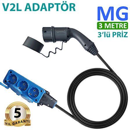 Hgsşarj Mg, V2L Adaptör 3'lü Priz, Elektrikli Aracınıza 220V Ev Tipi Priz, Kampta - Seyahatte