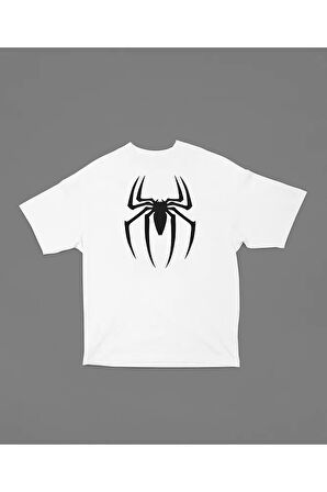 Spider-Man Logo Baskılı Tişört, Oversize Marvel Tişört
