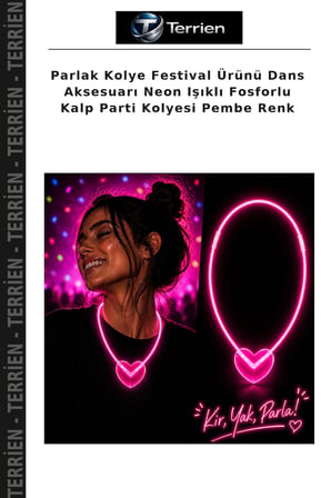 Parlak Kolye Festival Ürünü Dans Aksesuarı Neon Işıklı Fosforlu Kalp Parti Kolyesi Pembe Renk