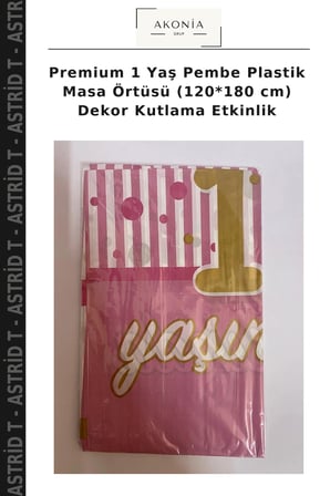 Premium 1 Yaş Pembe Plastik Masa Örtüsü (120*180 cm) Dekor Kutlama Etkinlik
