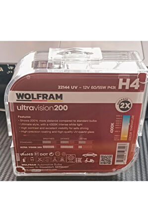 H4 Ampul PERFORMANS AMPULÜ Ultra Vision +%200 Fazla +%20 Beyaz Işık 12V 60/55W (2 ADET)