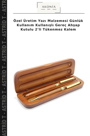Özel Üretim Yazı Malzemesi Günlük Kullanım Kullanışlı Gereç Ahşap Kutulu 2’li Tükenmez Kalem