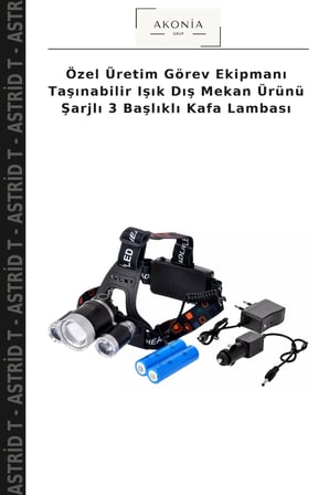 Özel Üretim Görev Ekipmanı Taşınabilir Işık Dış Mekan Ürünü Şarjlı 3 Başlıklı Kafa Lambası