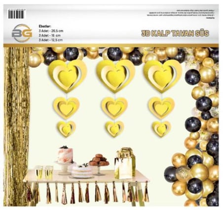 Premium 3D KALP TAVAN SÜSÜ GOLD Tören Duvar Doğum