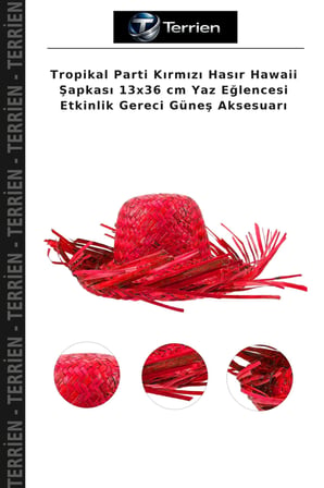 Tropikal Parti Kırmızı Hasır Hawaii Şapkası 13x36 cm Yaz Eğlencesi Etkinlik Gereci Güneş Aksesuarı