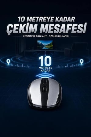 Premium Ofis Donanım Seyahat Mouse Optik Kablosuz Fare TM08 Gümüş