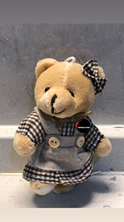 Sevimli Elbiseli Tulumlu Ayıcık Peluş Oyuncak Anahtarlık Uyku Arkadaşı Hediyelik 12 CM