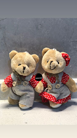 Sevimli Elbiseli Tulumlu Ayıcık Peluş Oyuncak Anahtarlık Uyku Arkadaşı Hediyelik 12 CM Sevgiliye Eşe