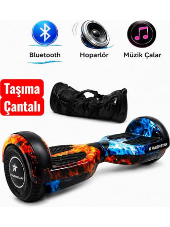 RYDER STAR Elektrikli Kaykay Hoverboard 6.5 Inch Bluetooth Hoparlörlü Akıllı Denge - RS-S5 Bicolor Flame Grafiti