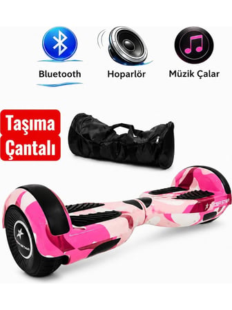 RYDER STAR Elektrikli Kaykay Hoverboard 6.5 Inch Taşıma Çantalı Bluetooth Hoparlörlü Akıllı Dengeli - RS-S5 Pink Camo