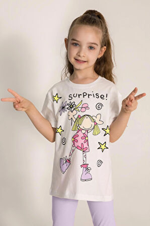 Surprise Yazılı Kapri Taytlı Kız Çocuk Alt-Üst Takım